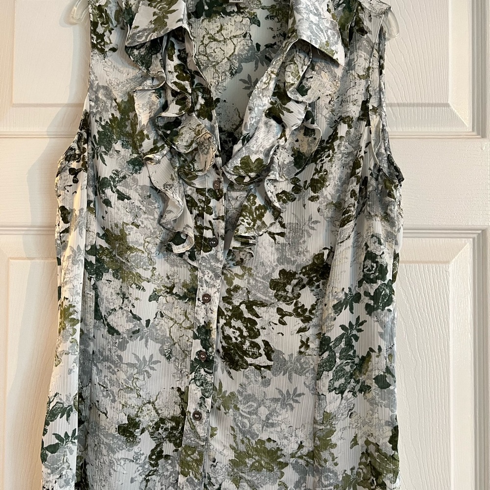 Two sleeveless satin Tahari blouses